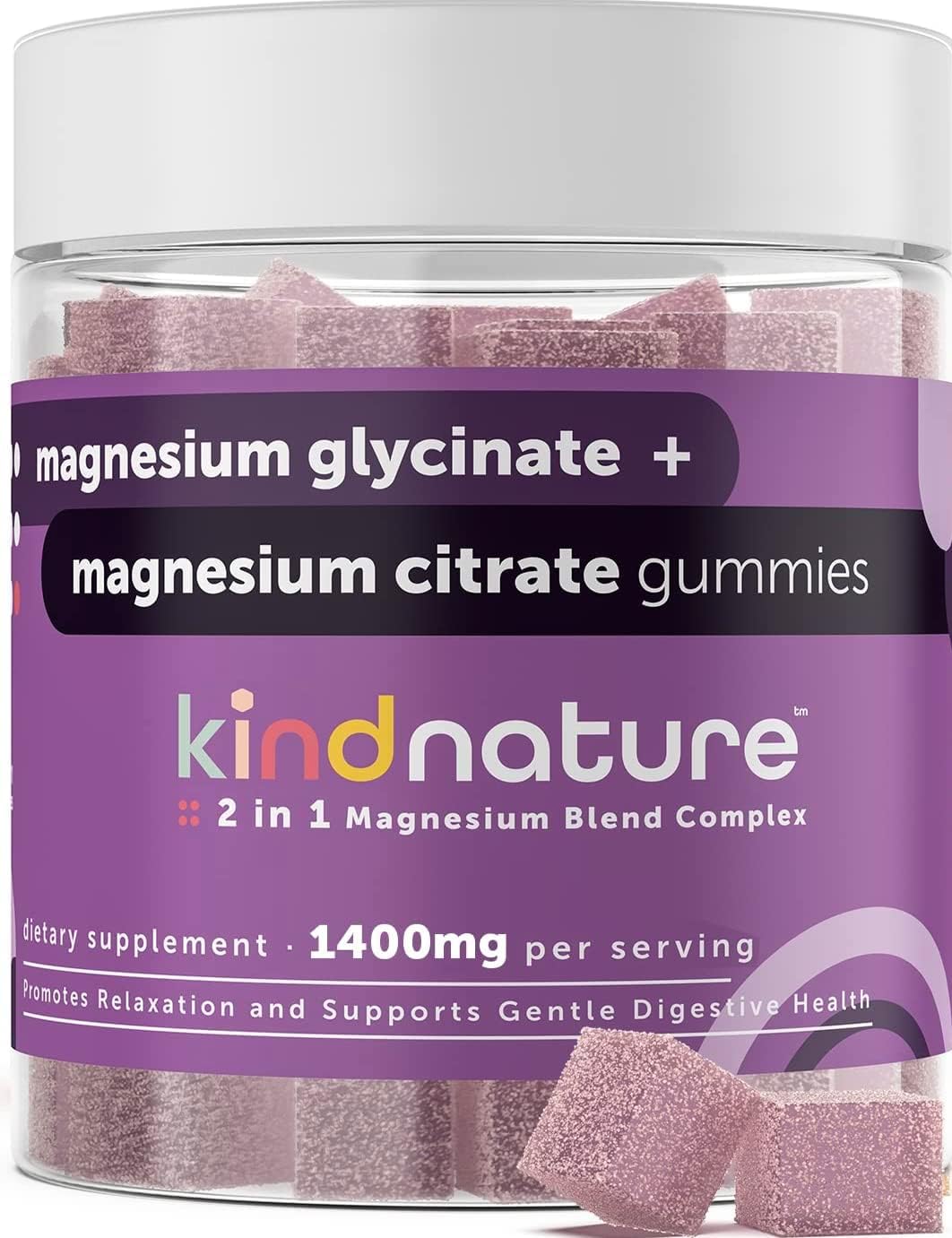 Kind Nature 2-in-1 Magnesium Gummies - 1000mg Magnesium Citrate Gummies 400mg Magnesium Glycinate Gummies for Kids Adults - High Absorption Magnesium Complex Supplement for Calm Sleep Support