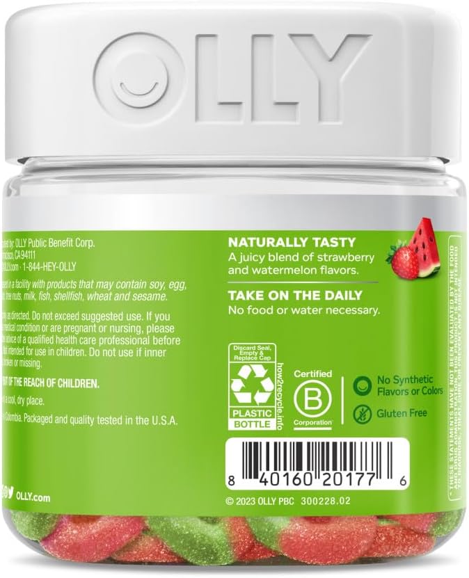 OLLY Fiber Gummy Rings, 5g Prebiotic Fiber, FOS (Fructo-oligosaccharides), Digestive Support, Berry Melon 50ct