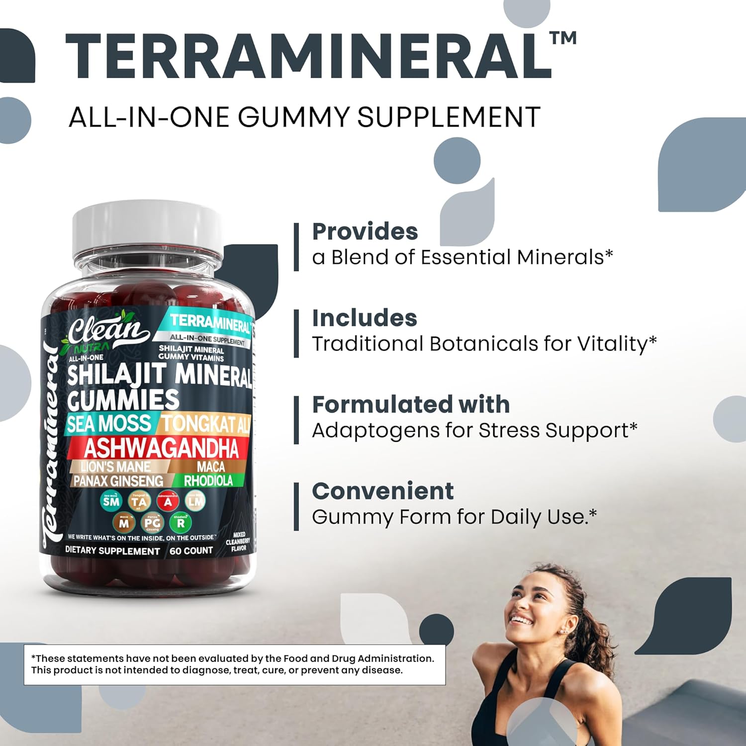 Terramineral Shilajit Gummies with Irish Sea Moss Tongkat Ali Ashwagandha Lions Mane MACA Panax Ginseng Rhodiola Cordyceps by Clean Nutra (1)